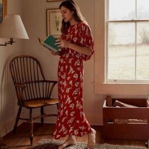 CHRISTY DAWN MIA Red Floral short sleeve Cottagecore Maxi Dress small